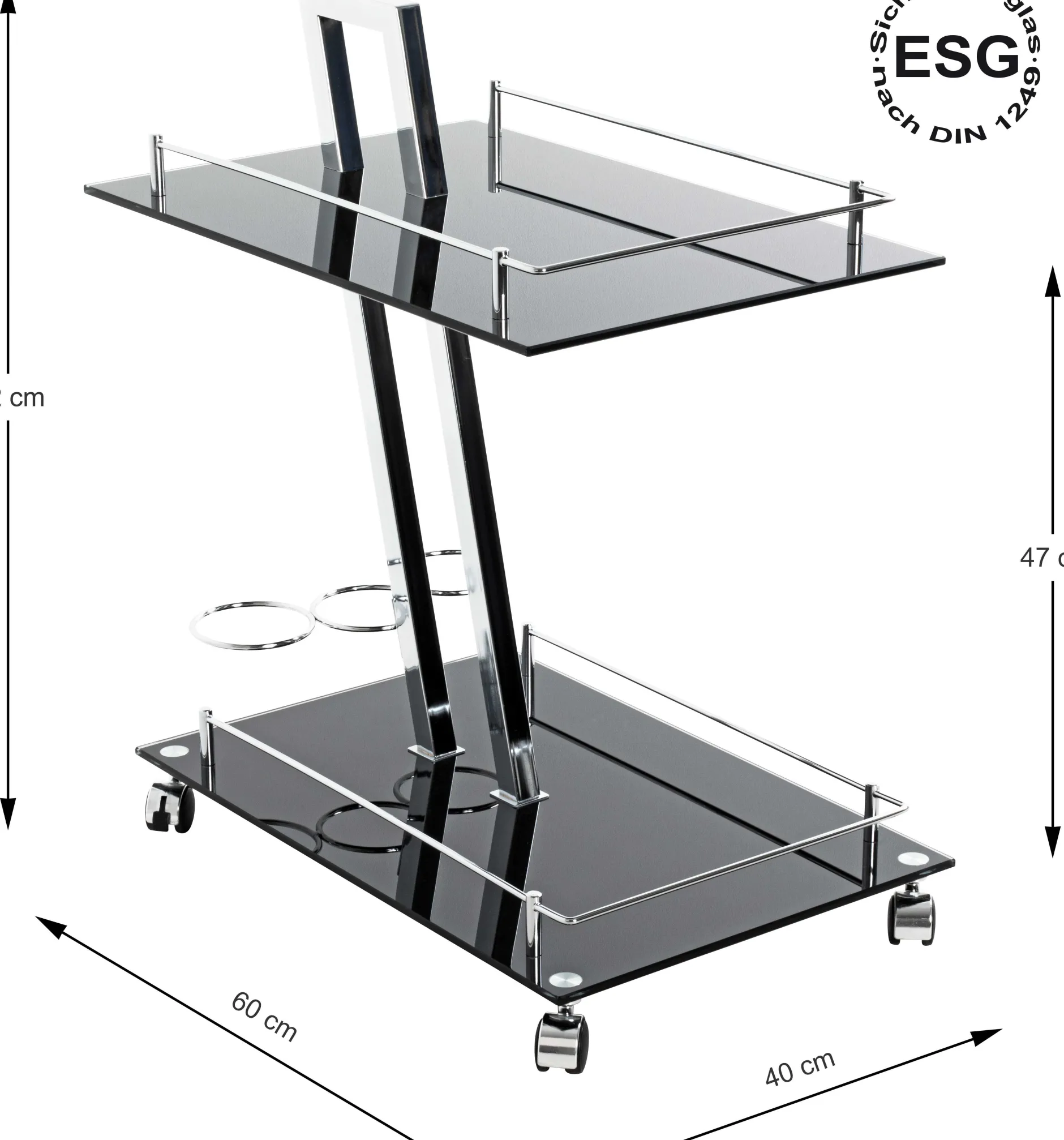 Servierwagen Sam - 60x40x72 cm - Sicherheitsglas/schwarz