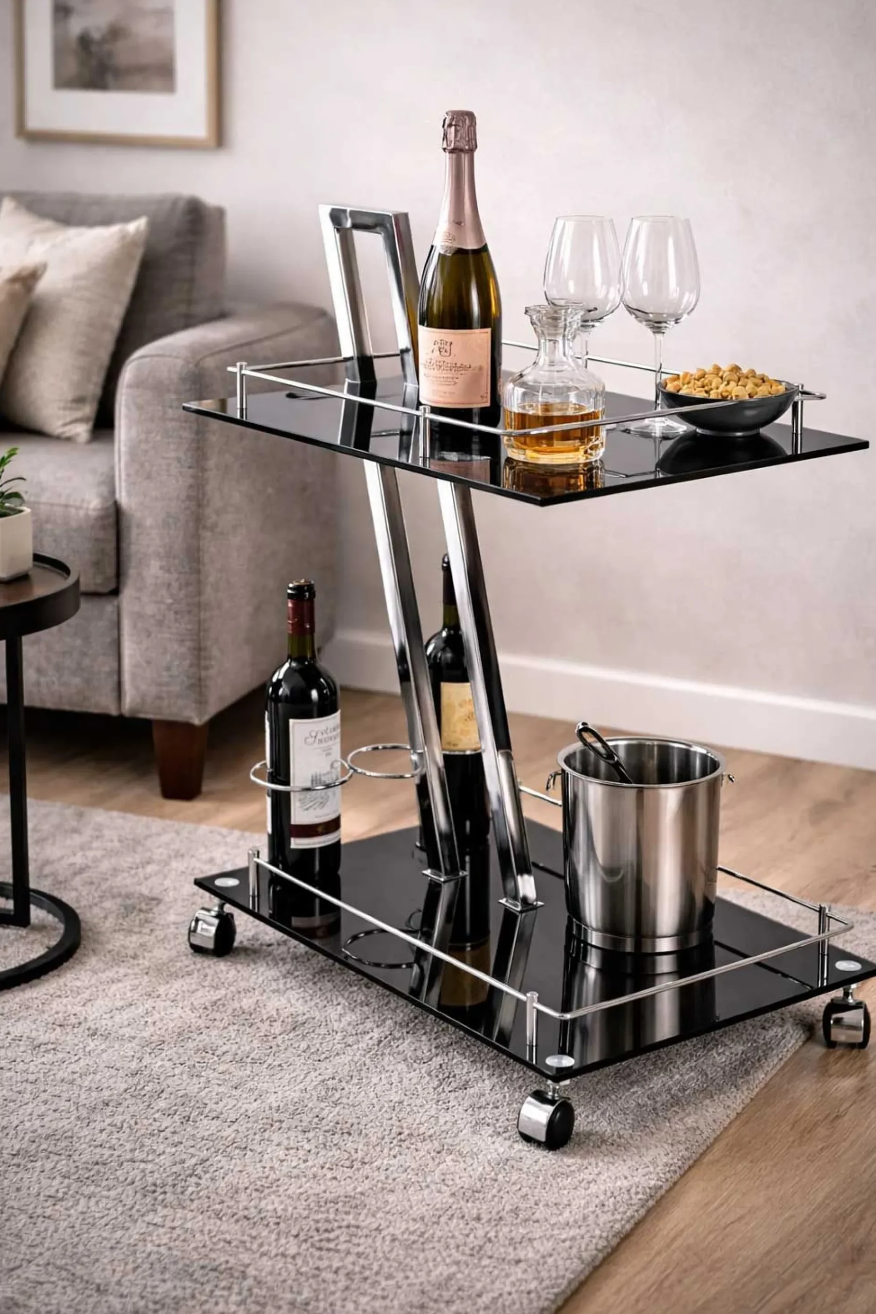 Servierwagen Sam - 60x40x72 cm - Sicherheitsglas/schwarz