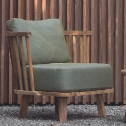 Sessel Fez Outdoor - Teakholz mit grünem Sunbrella-Kissen - 81x75x75 cm
