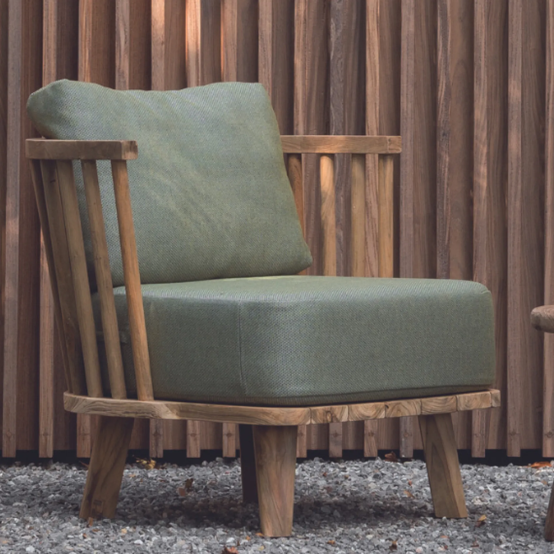 Sessel Fez Outdoor - Teakholz mit grünem Sunbrella-Kissen - 81x75x75 cm