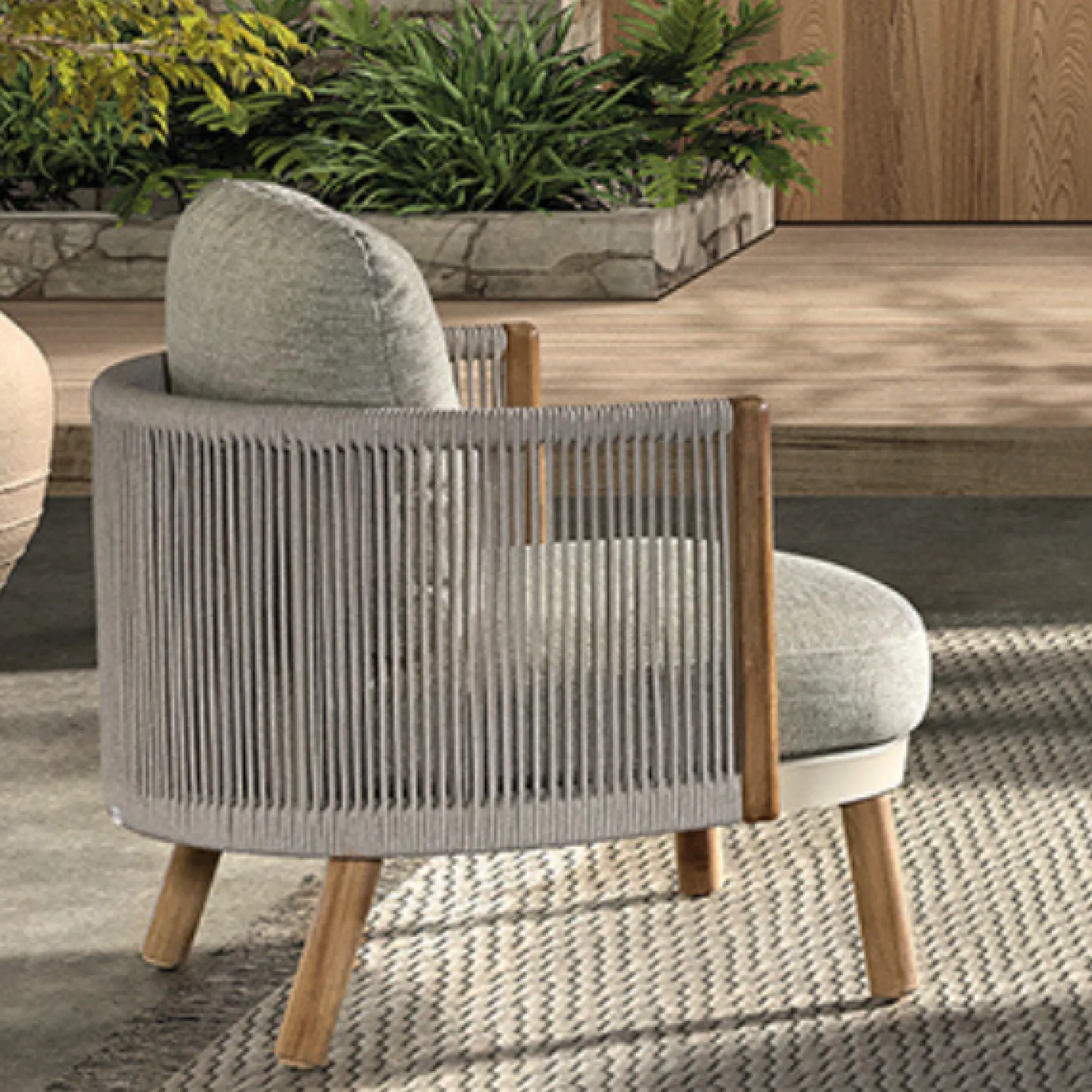 Sessel für den Außenbereich Mendoza - gescova - 83x80x90 cm - beige/Teak