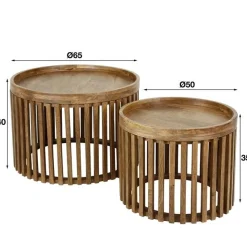 Set aus 2 runden Couchtischen Goma mit Ablage - Mangoholz