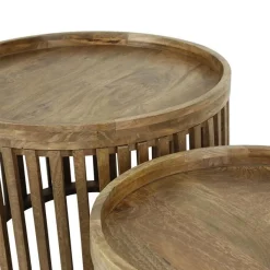 Set aus 2 runden Couchtischen Goma mit Ablage - Mangoholz