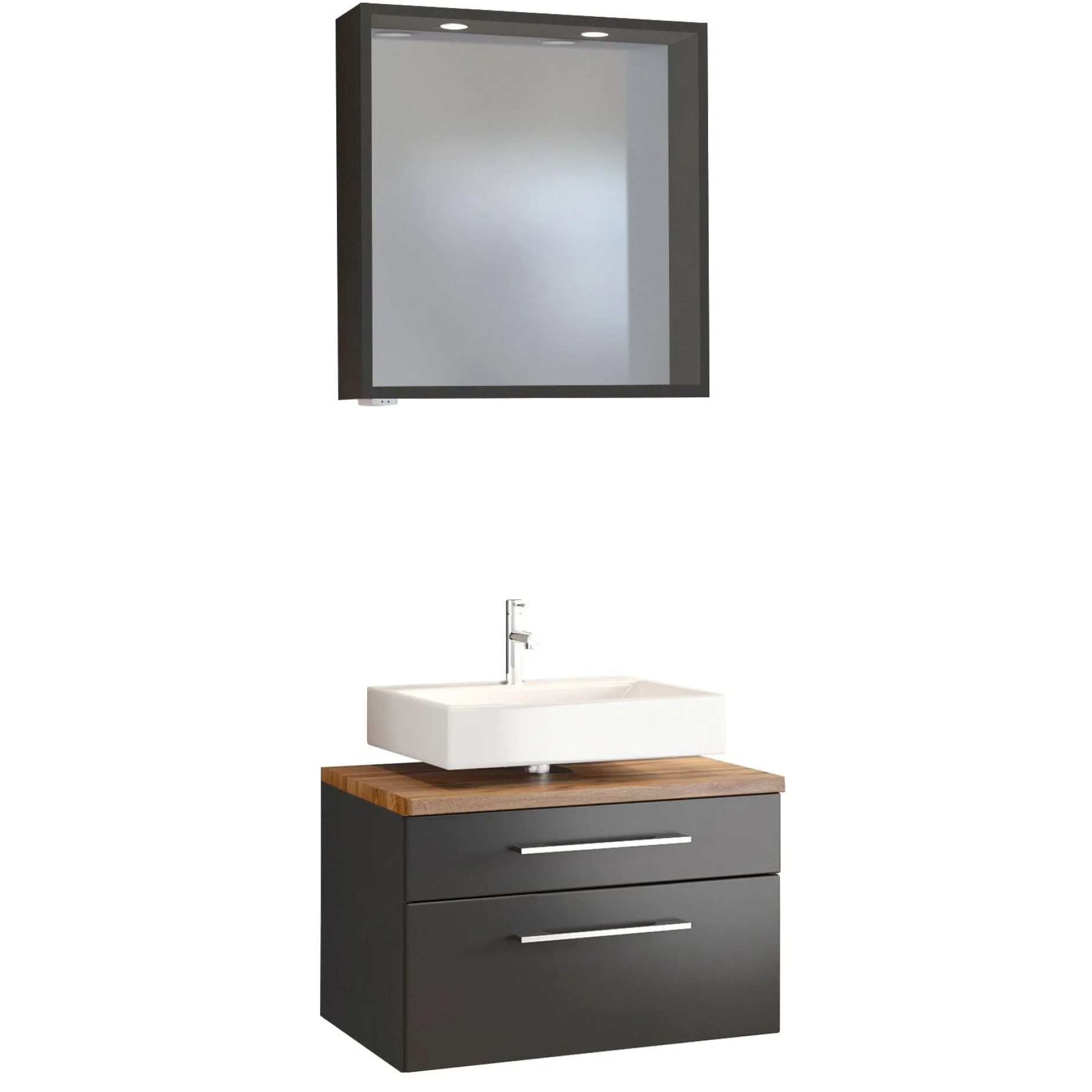 Set aus Waschtischunterschrank und Spiegel Dasa 60cm - graphit/mattgrau