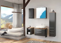 Set aus Waschtischunterschrank und Spiegelschrank Dasa 60cm - graphit/mattgrau