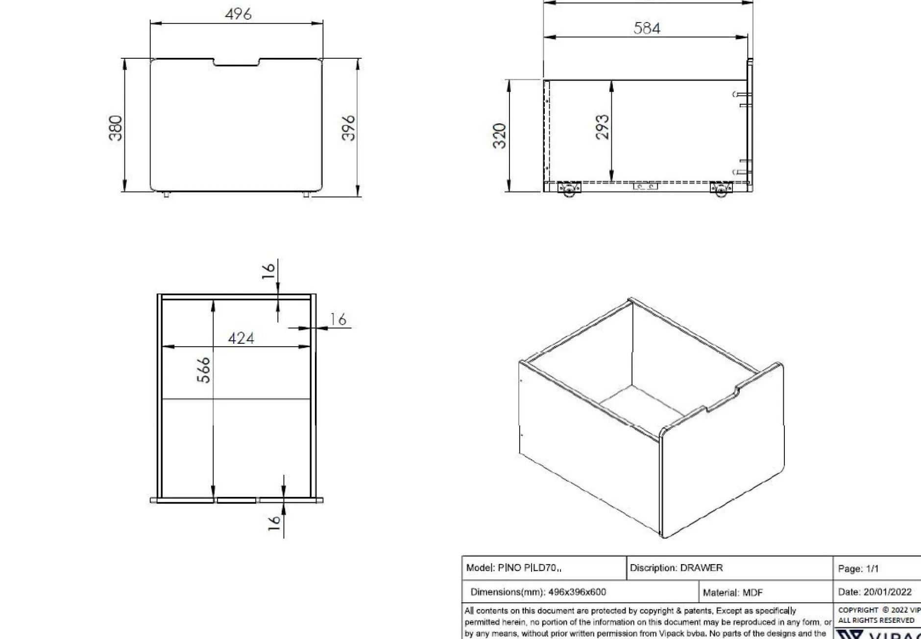 Set mit 3 Schubladen Pip - weiß