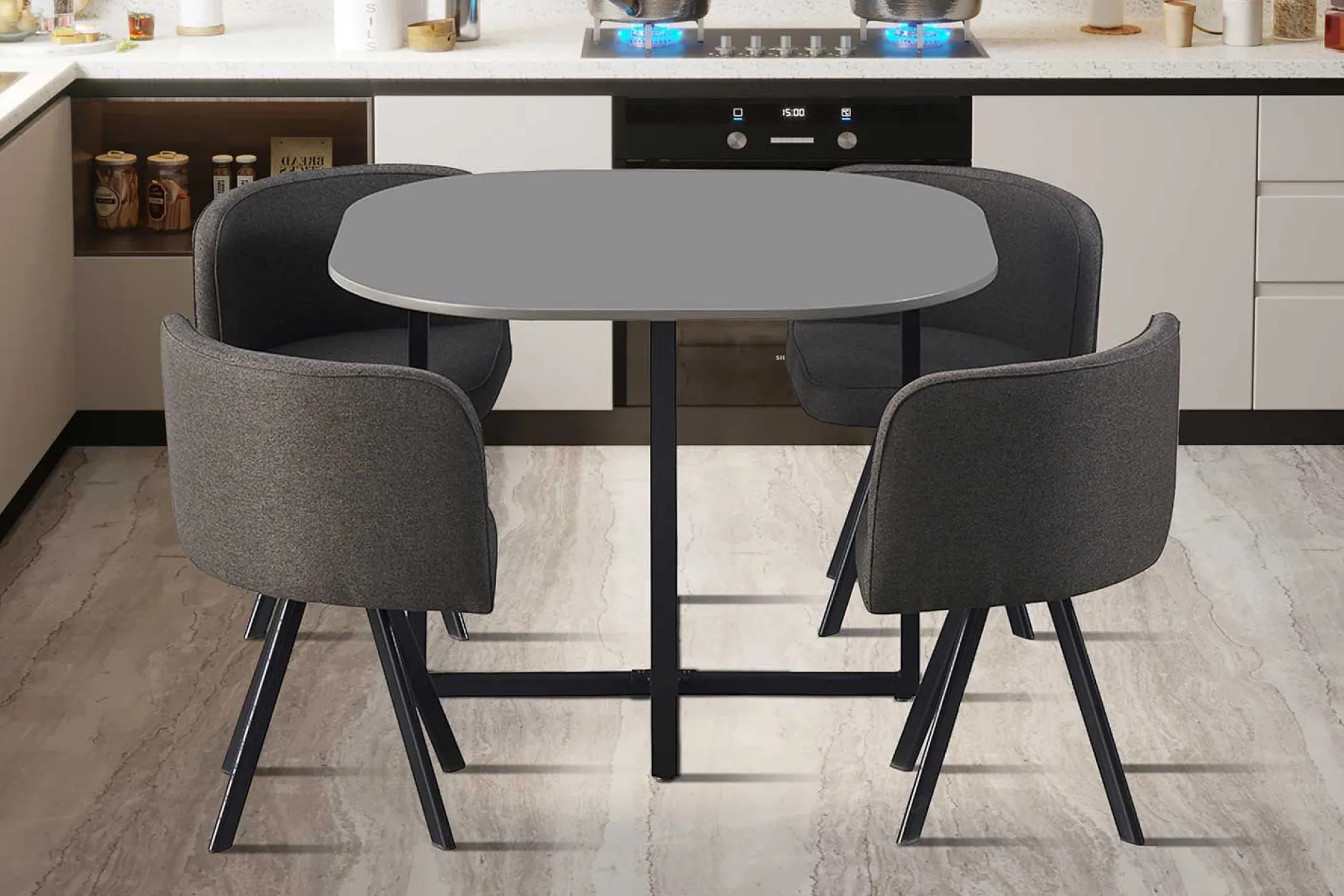 Set Tisch und Stühle Eva | 100 x 100 x 75 cm | Grau