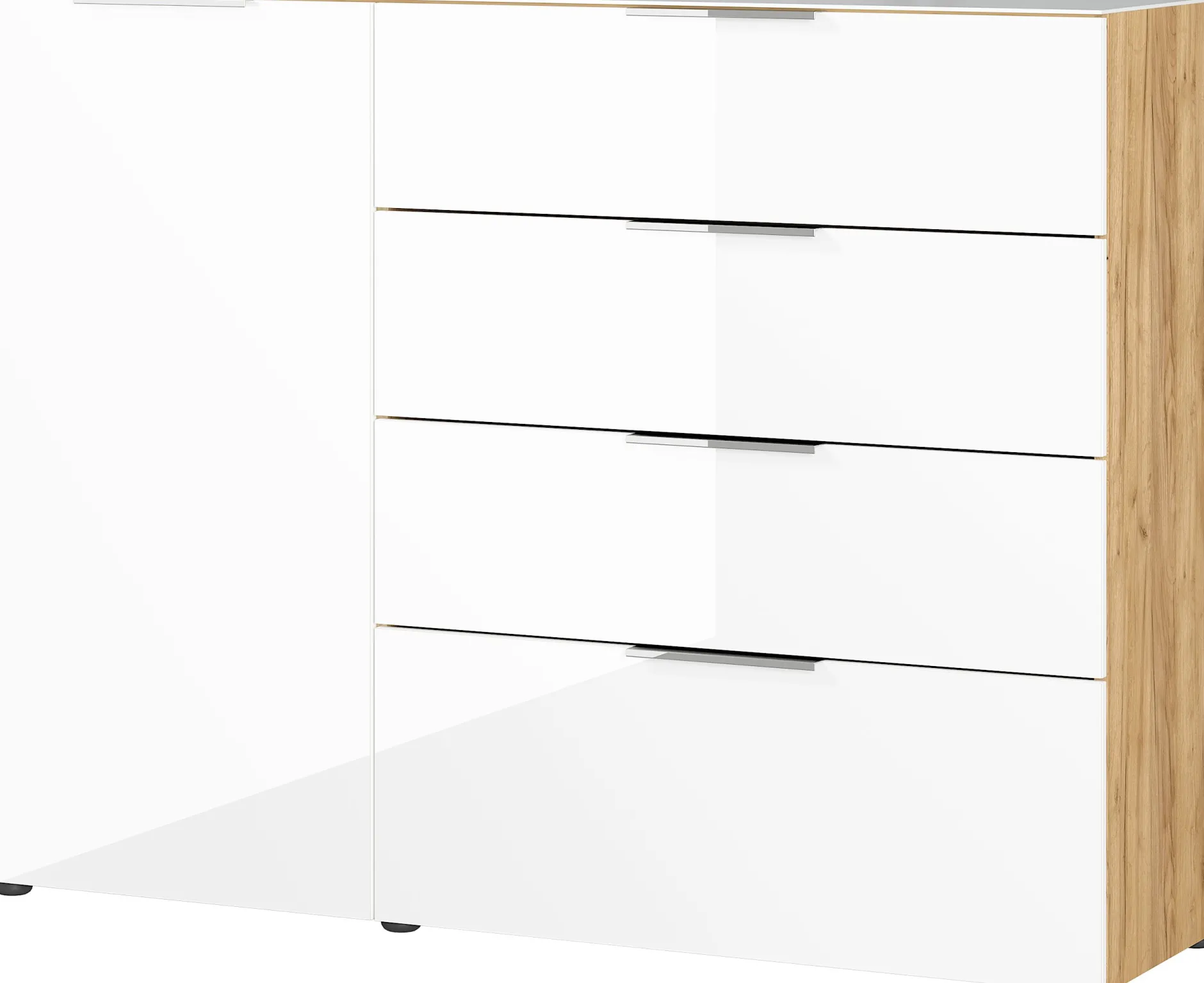Sideboard Dudek 134cm mit 4 Schubladen und 1 Tür - weiß/Eiche