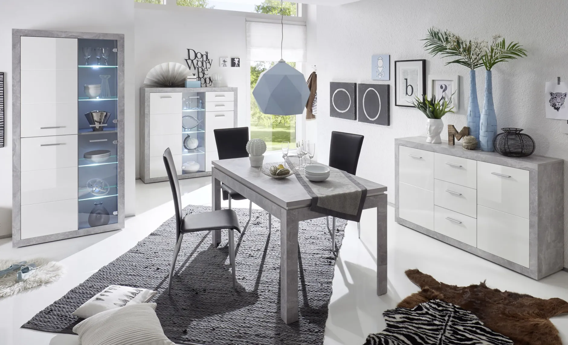 Sideboard Inga 147 cm mit 2 Türen und 3 Schubladen - Beton/Weiß
