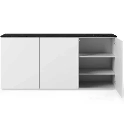 Sideboard Join 180cm hoch Modell mit 3 Türen - matt weiß/schwarzer Marmor