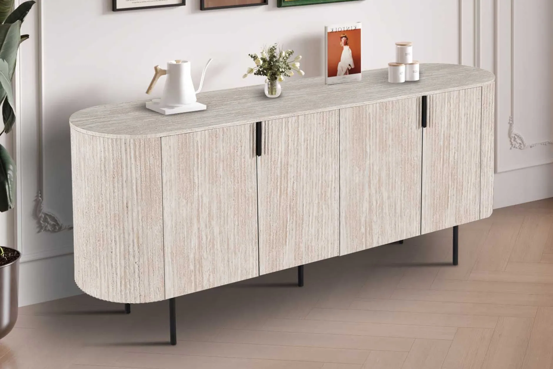 Sideboard Lagos - 200x45x80cm - 4 Türen - Travertin