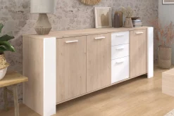Sideboard London | 219,8 x 52 x 86,5 cm | Eiche/weiß