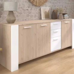 Sideboard London | 219,8 x 52 x 86,5 cm | Eiche/weiß