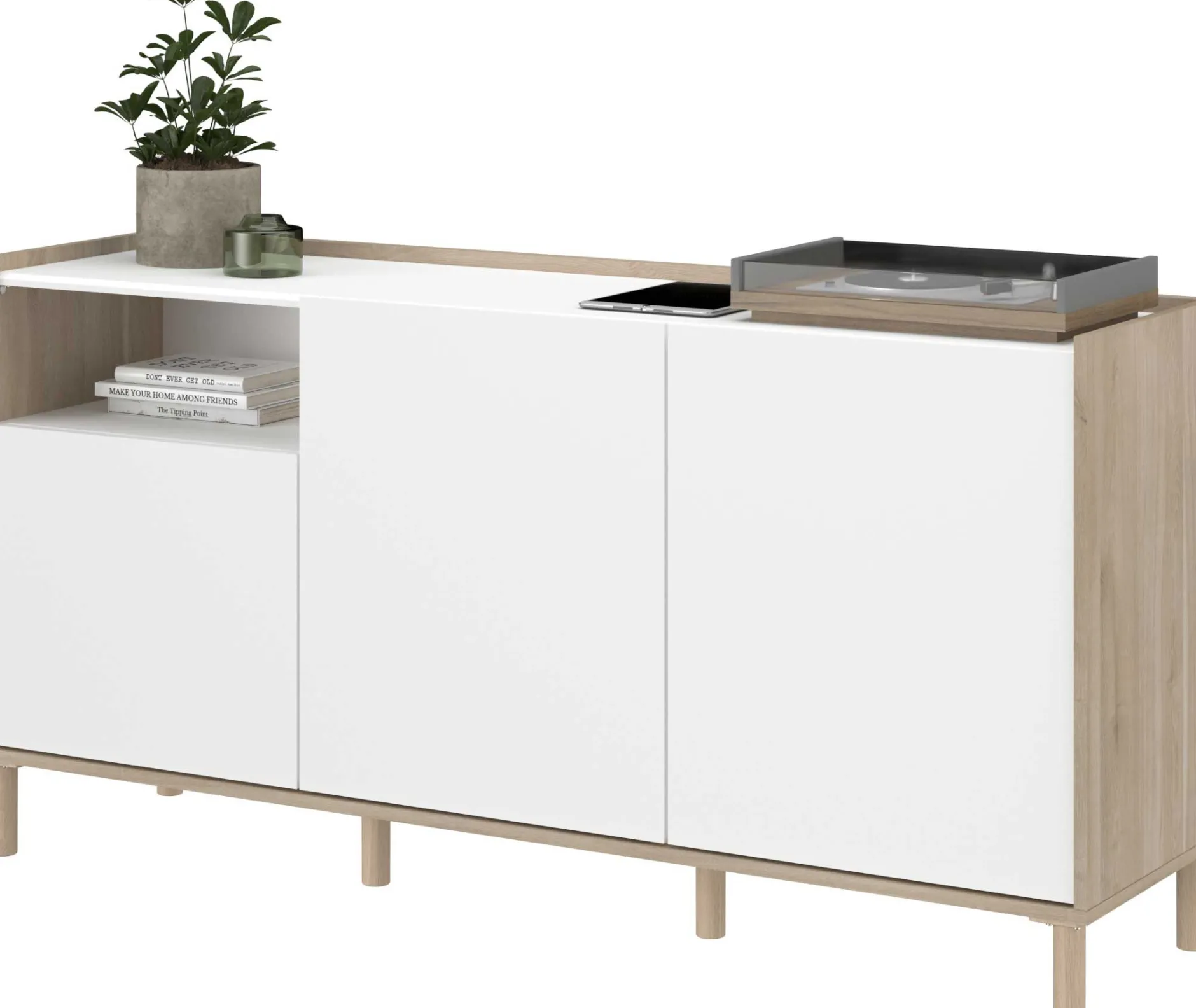 Sideboard Morpheus - 150x40x75cm - 3 Türen - Eiche Dekor/Weiß