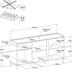 Sideboard Morpheus - 150x40x75cm - 3 Türen - Eiche Dekor/Weiß