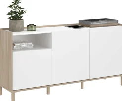 Sideboard Morpheus - 150x40x75cm - 3 Türen - Eiche Dekor/Weiß