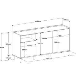Sideboard Morpheus - 150x40x75cm - 3 Türen - Eiche Dekor/Weiß