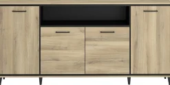 Sideboard Oskar - 180x40x86cm - 4 Türen - mit Beleuchtung - Eiche Dekor/schwarz