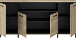 Sideboard Oskar - 180x40x86cm - 4 Türen - mit Beleuchtung - Eiche Dekor/schwarz