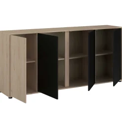 Sideboard Owen - 184x40x83cm - 4 Türen - Eiche Dekor/schwarz