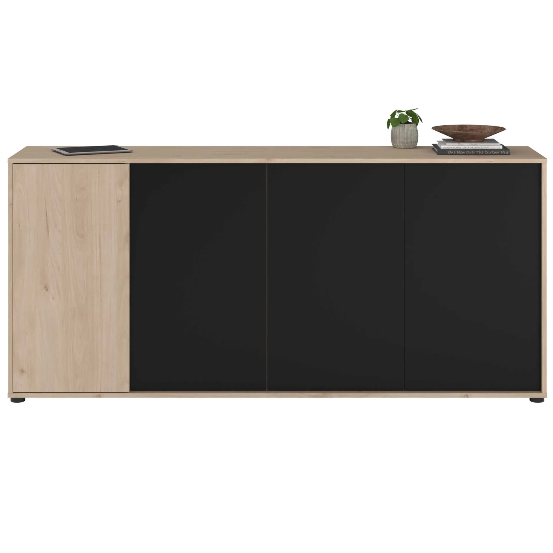 Sideboard Owen - 184x40x83cm - 4 Türen - Eiche Dekor/schwarz