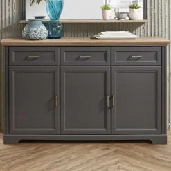 Sideboard Samine 3 Schubladen 3 Türen - graphit/quecksilber