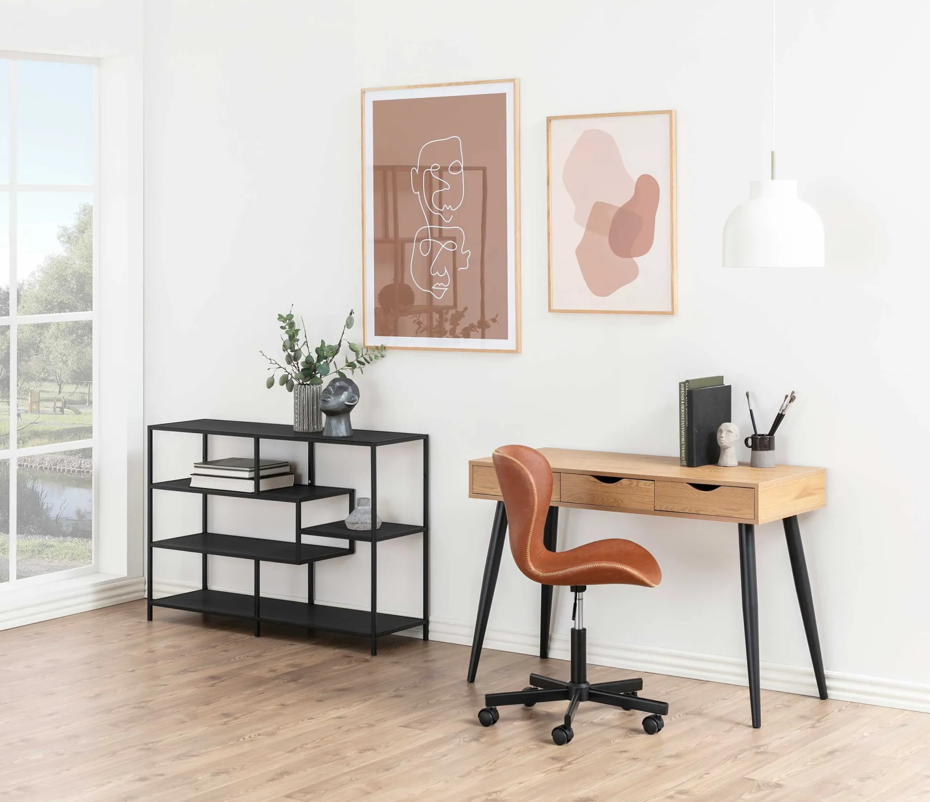 Sideboard/Schreibtisch Jupiter 110 cm 3 Schubladen - Wildeiche/schwarz