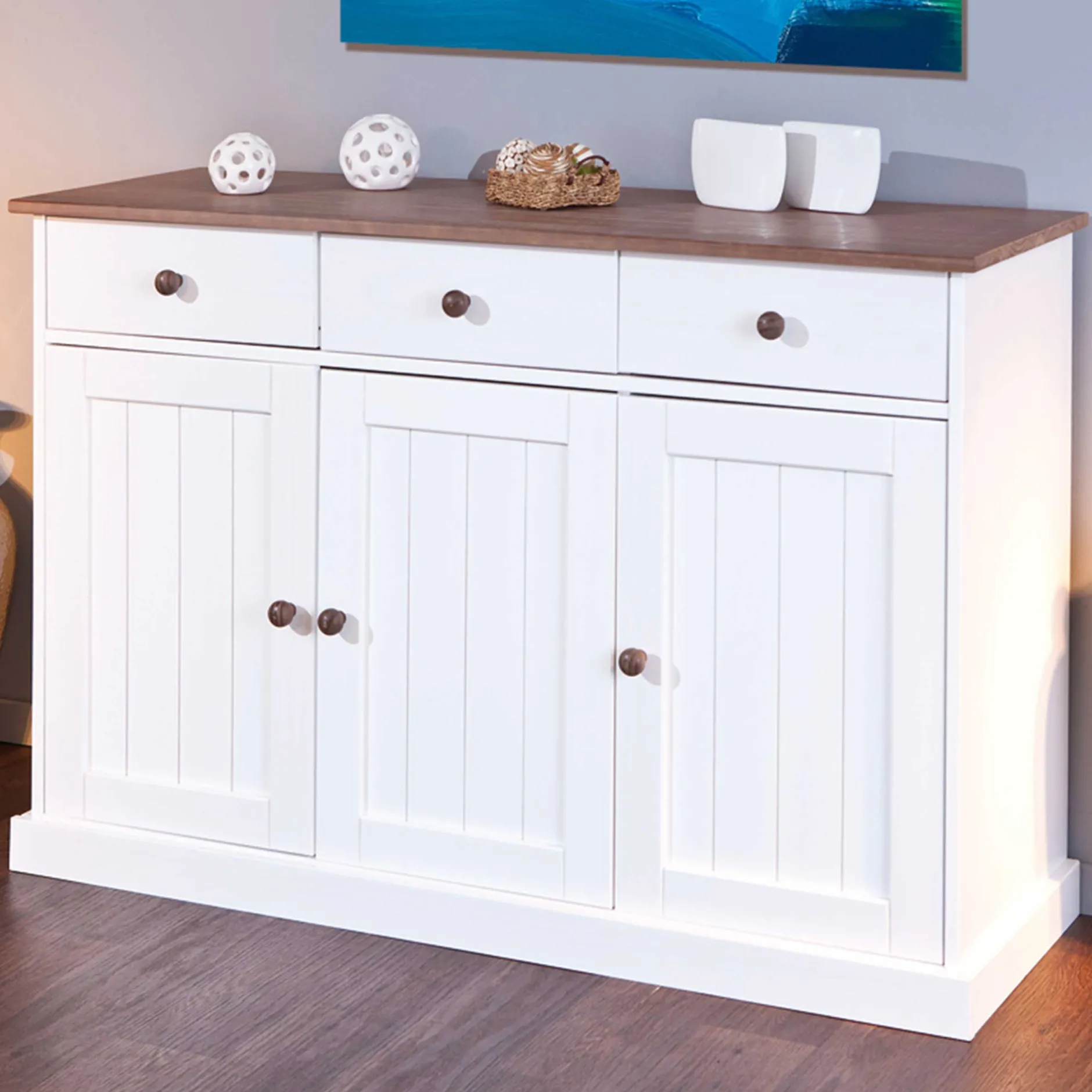 Sideboard Westerland 3 Türen- weiß/braun