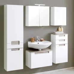 SienaBadezimmer : Säulenschrank, Spiegelschrank, Waschbeckenunterschrank, Hängeschränke - Hochglanz weiß