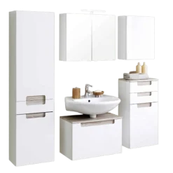 SienaBadezimmer : Säulenschrank, Spiegelschrank, Waschbeckenunterschrank, Hängeschränke - Hochglanz weiß
