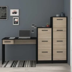 SilBüro-Set : Schreibtisch und zwei Aktenschränke - Eiche Dekor/schwarz