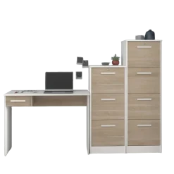 SilBüro-Set : Schreibtisch und zwei Aktenschränke - Eiche Dekor/Weiß