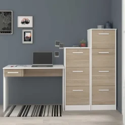 SilBüro-Set : Schreibtisch und zwei Aktenschränke - Eiche Dekor/Weiß