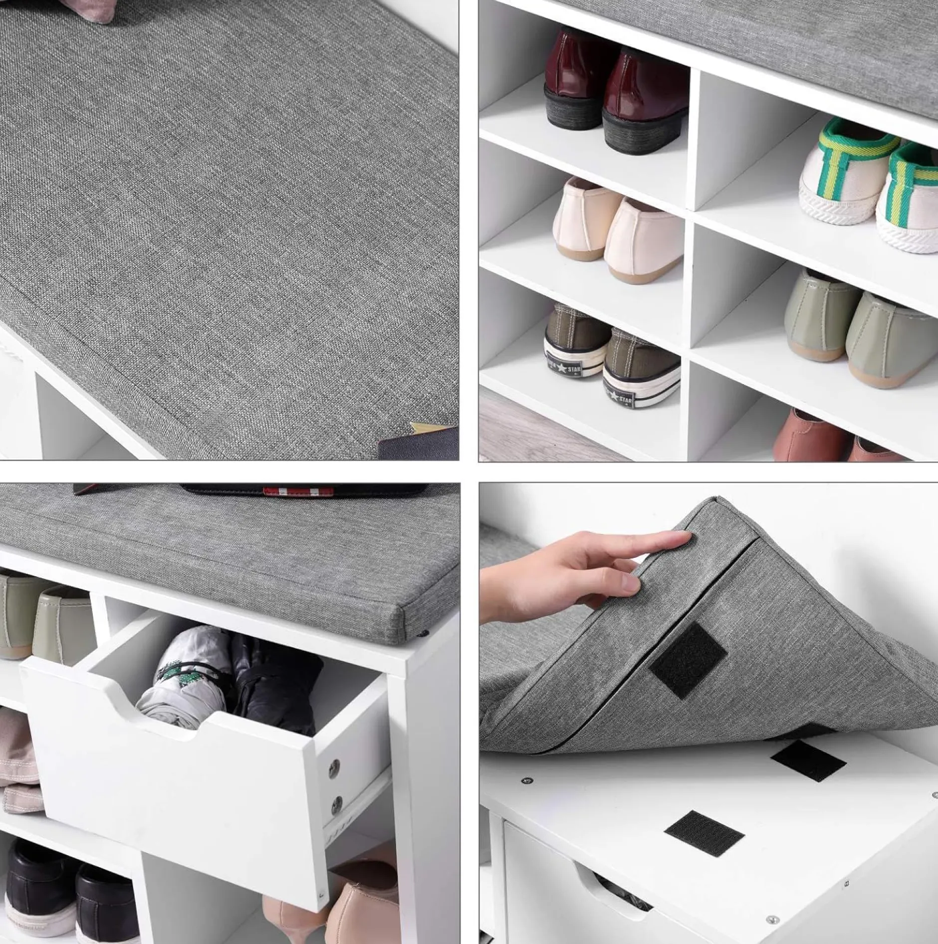 Sitzbank mit Stauraum Woodrow | 104 x 30 x 48 cm | Weißes Design