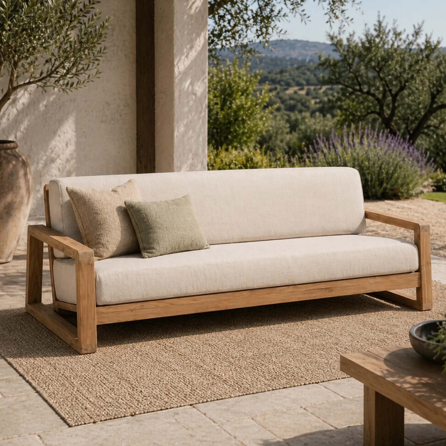 3-Sitzer-Bank London Gescova - Teakholz, 200x98x68 cm, Beige-Braun