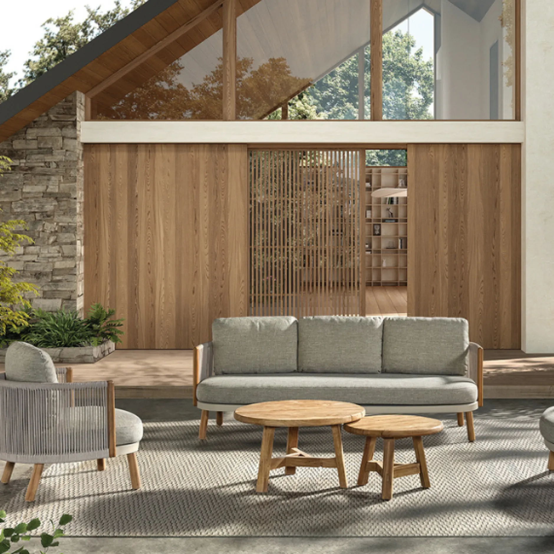 3-Sitzer-Gartenbank Mendoza von Gescova - Teakholz und Olefin - 220x80x90cm - Beige