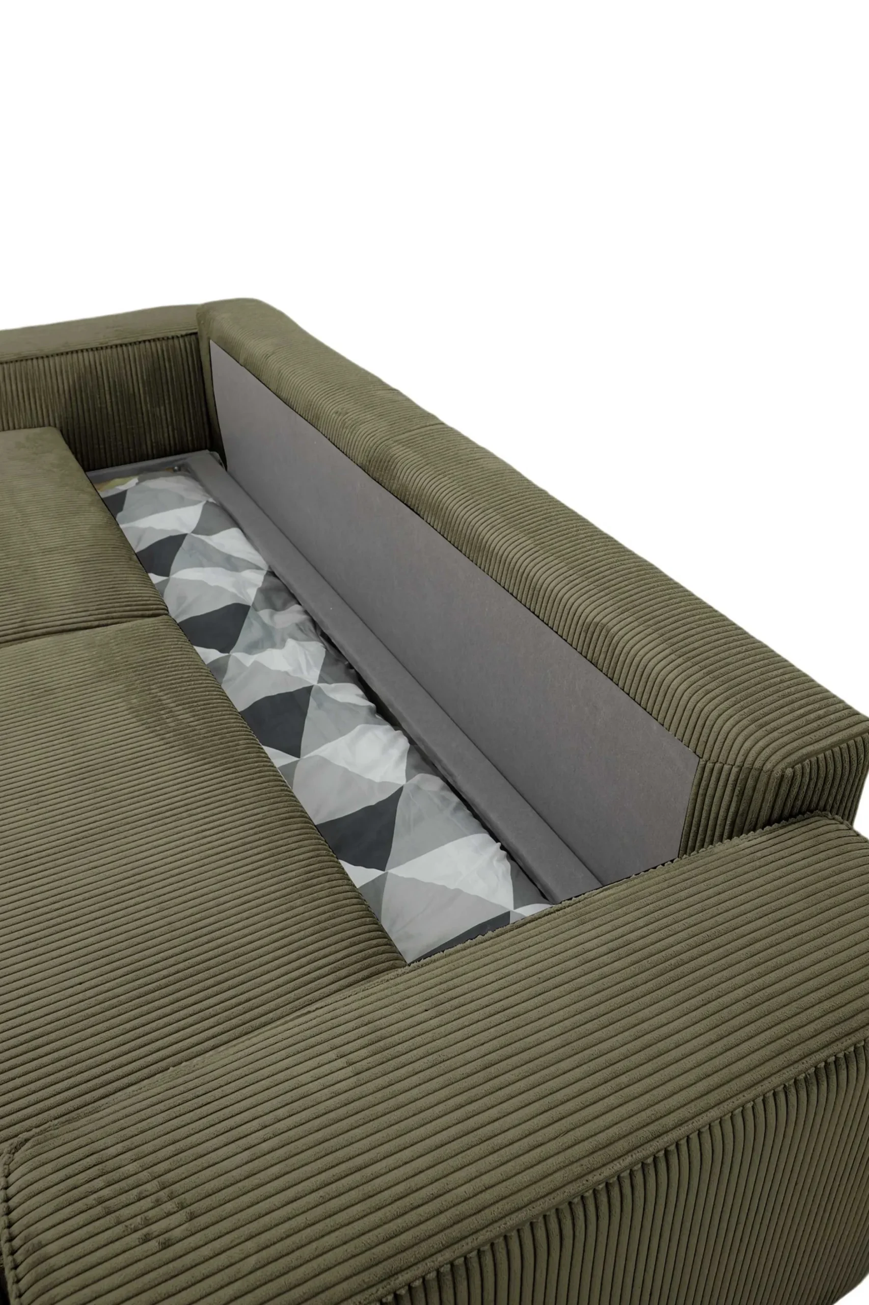 3-Sitzer Sofa Josh - 239x86x85cm - mit Stauraum - khaki Rippensamt