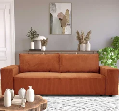 3-Sitzer Sofa Josh - 239x86x85cm - mit Stauraum - terracotta gerippter Samt