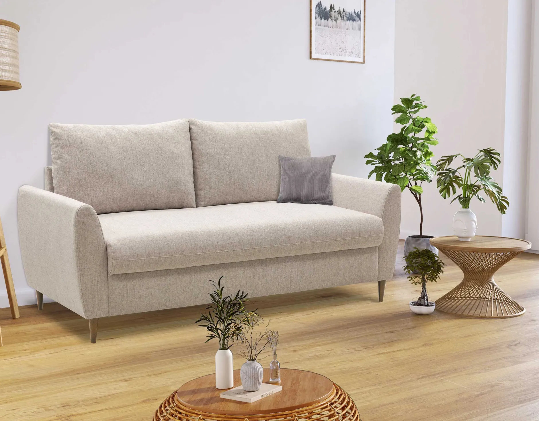 3-Sitzer Sofa Lino - 180x78x92cm - beige Stoff