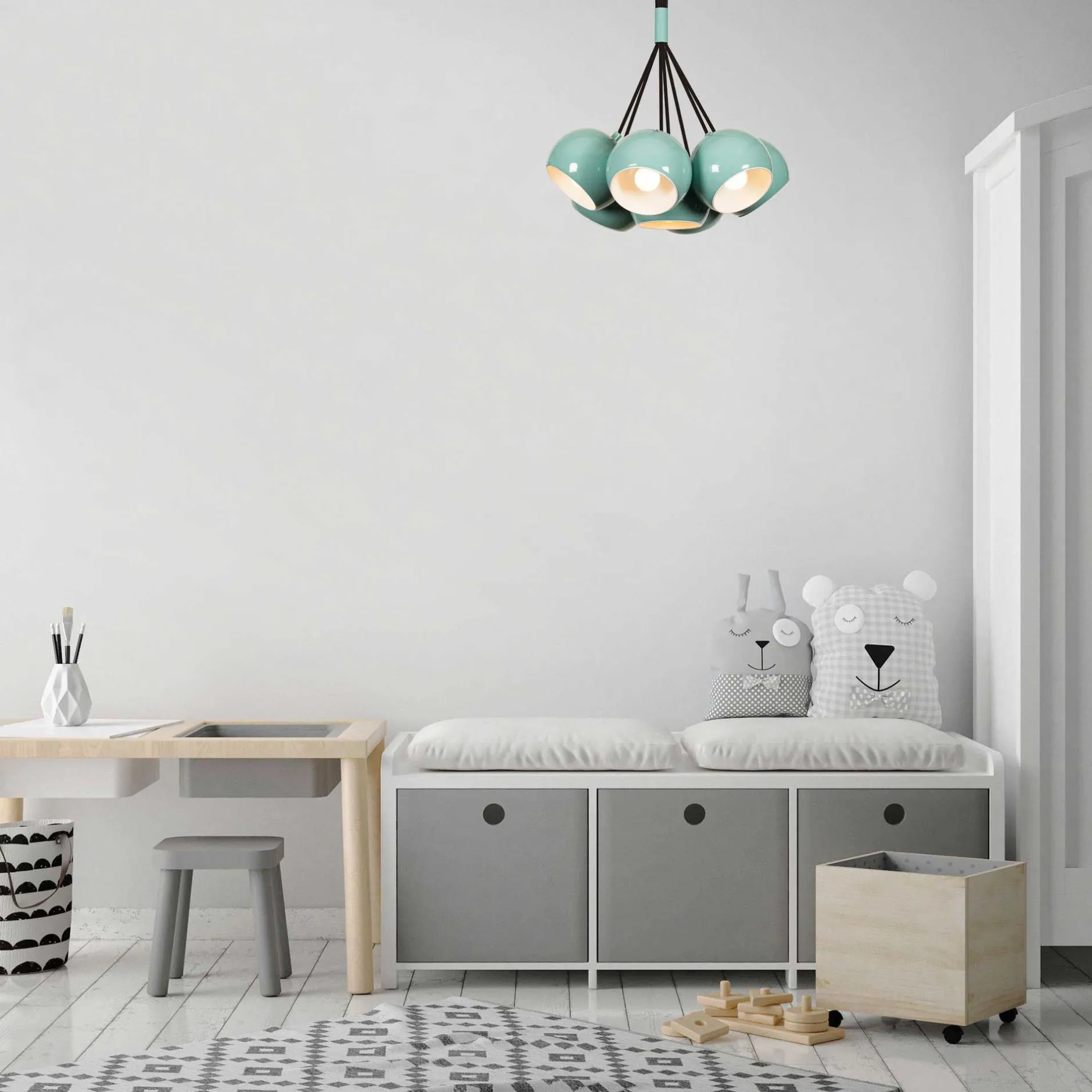 Sivani Kronleuchter | METALLGEHÄUSE | Türkis, Weiß