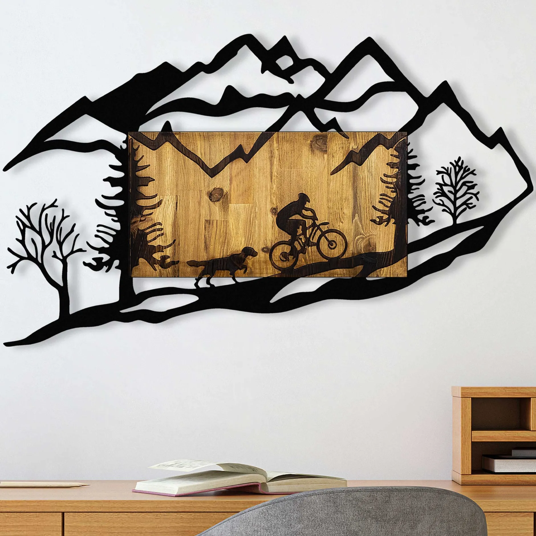 Skyler Dekoratives Wandaccessoire aus Holz | Holz & Metall | 110 x 3 x 65 cm
