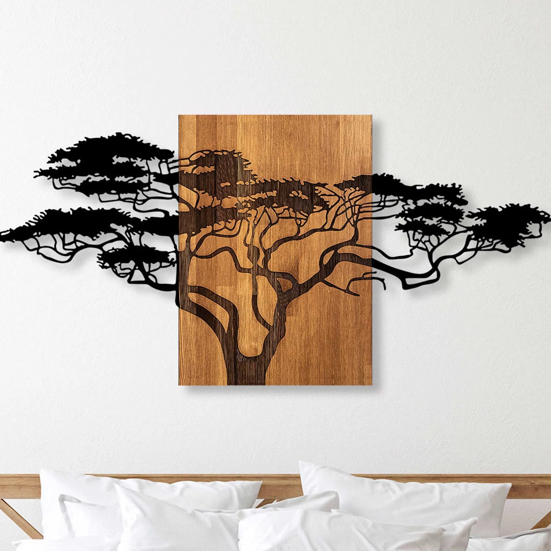 Skyler Dekoratives Wandaccessoire aus Holz | Holz & Metall | 144 x 3 x 70 cm