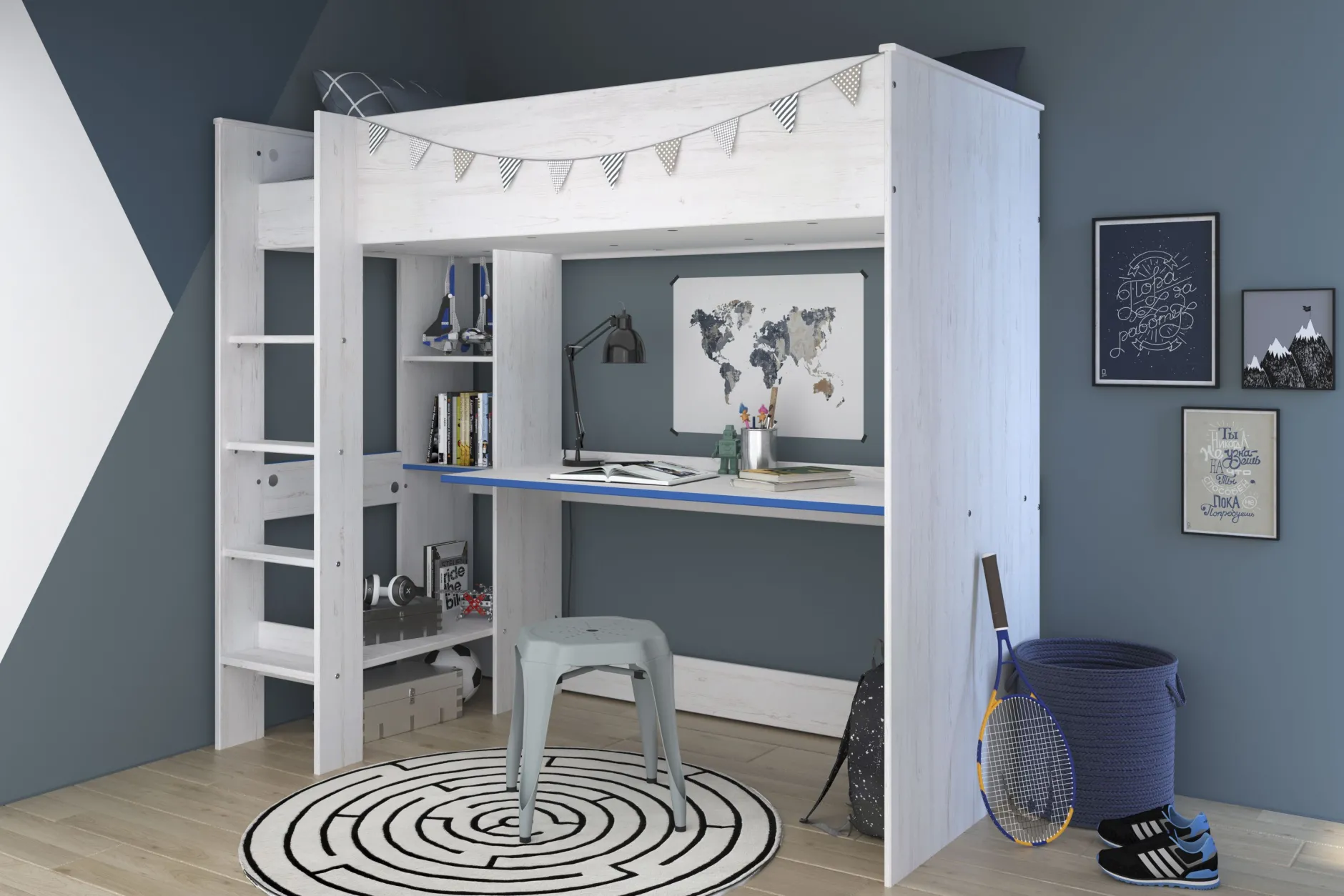 Smoozy Kinderzimmer-Set | Hochbett und Kleiderschrank | Weiß