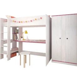 Smoozy Kinderzimmer-Set | Hochbett und Kleiderschrank | Weiß