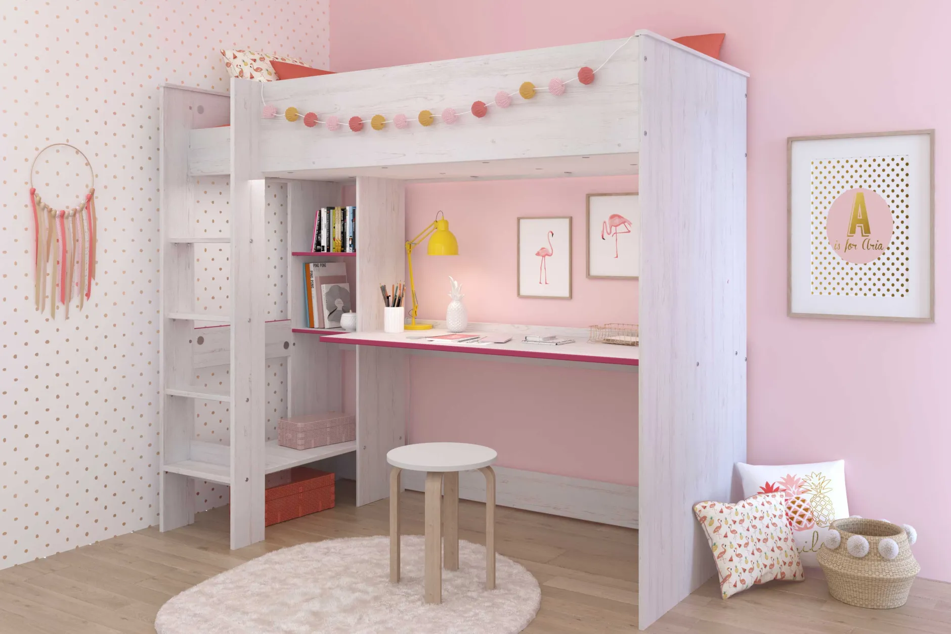 Smoozy Kinderzimmer-Set | Hochbett und Kleiderschrank | Weiß