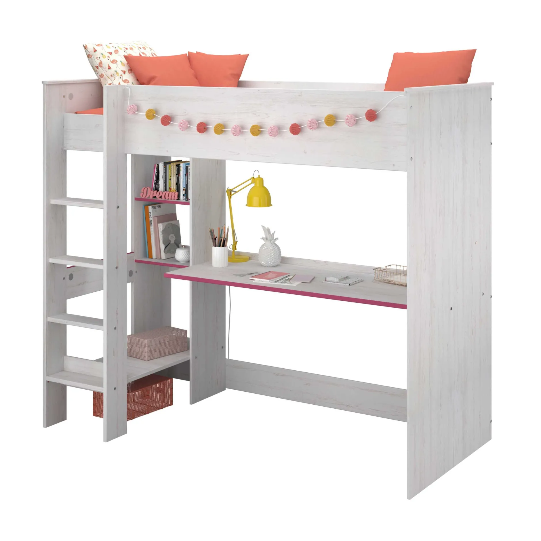 Smoozy Kinderzimmer-Set | Hochbett und Kleiderschrank | Weiß