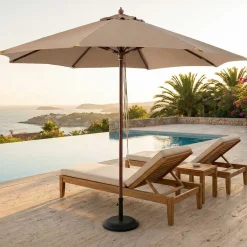 Sonnenschirm Joplin teak - Ø350cm - Taupe - robustes Olefin