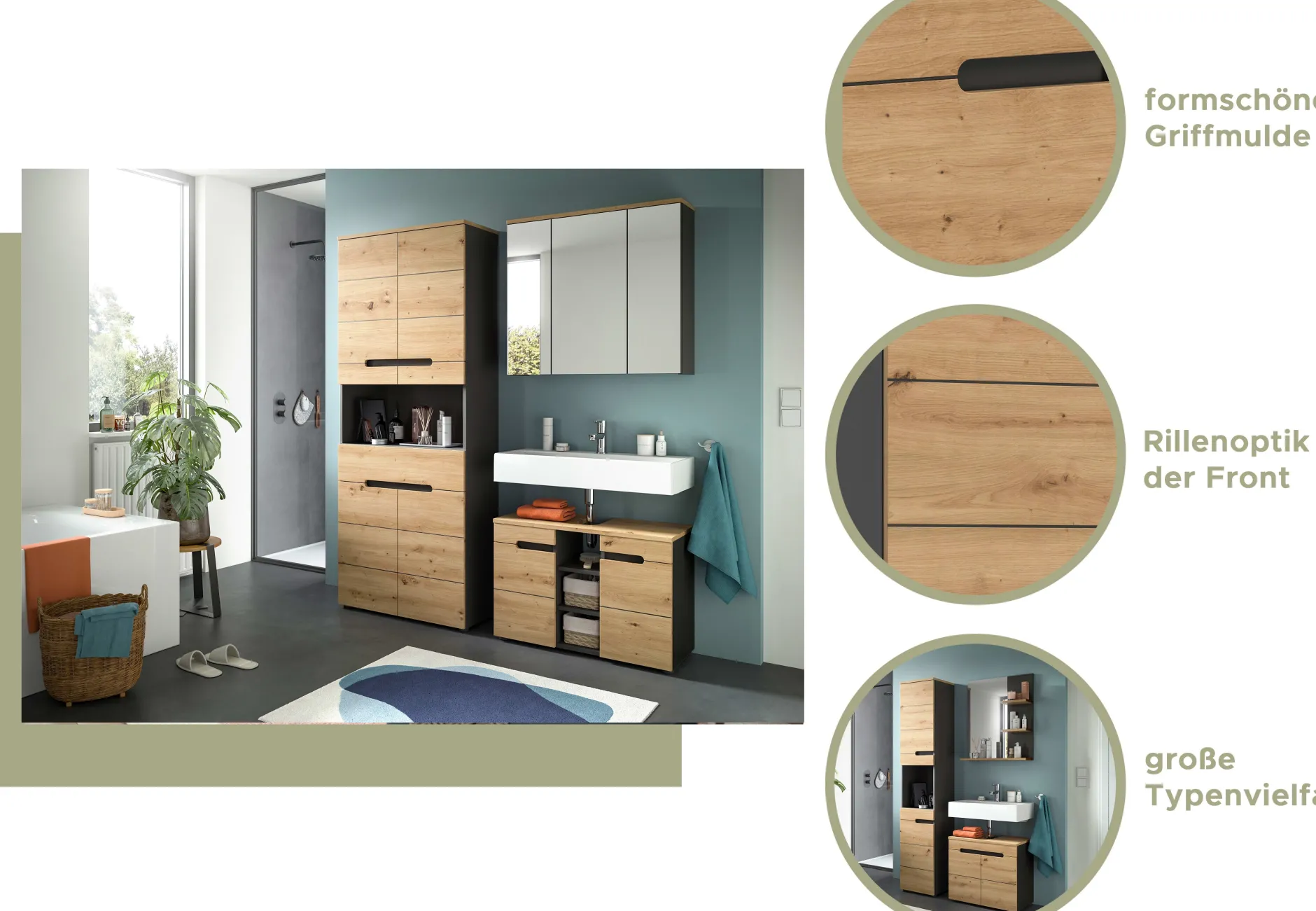 Spiegel Canu Xonox - basaltgrau & Holzoptik - 63x73x16 cm