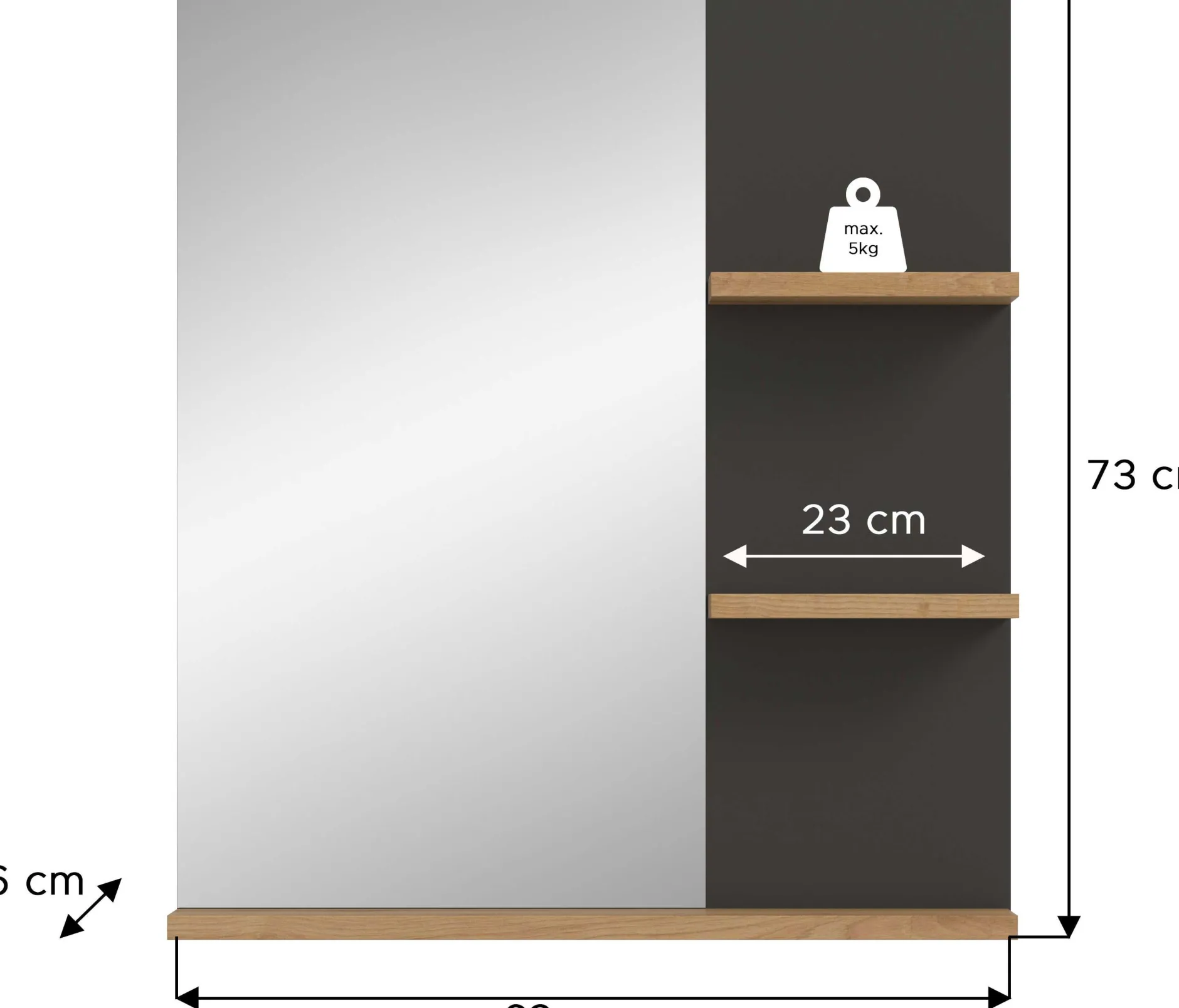 Spiegel Canu Xonox - basaltgrau & Holzoptik - 63x73x16 cm