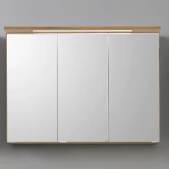 Spiegelschrank Bobbi 120cm Modell 1 3 Türen und LED-Beleuchtung - Eiche